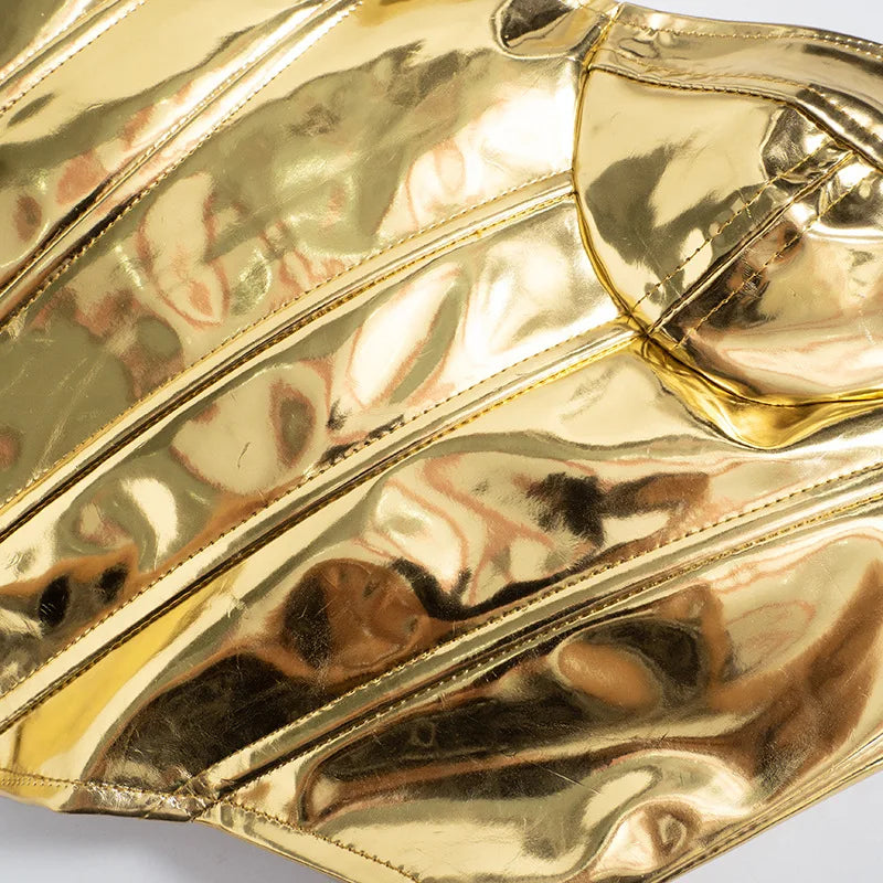 Sexy Frauen Shiny Gold Silber Bustier Crop Tops Helle PU Leder Krone Gürtel Abnehmen Taille Liebsten Low-cut Korsett top Sommer Festival Outfits | Techno Shirts | Rave Clothing