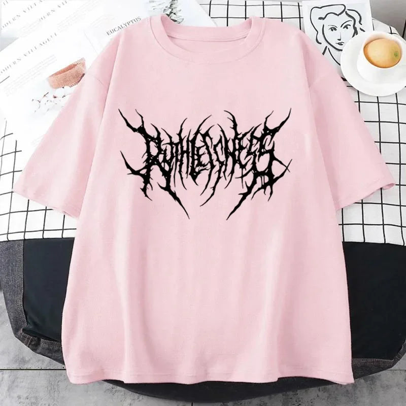 Frauen T Shirt Sommer Punk Stil Y2K Druck Vintage Oansatz T-shirt Kühlen Kurzarm Straße T-Shirt Weiche Atmungsaktive T Kleidung Festival Outfits | Techno Shirts | Rave Clothing