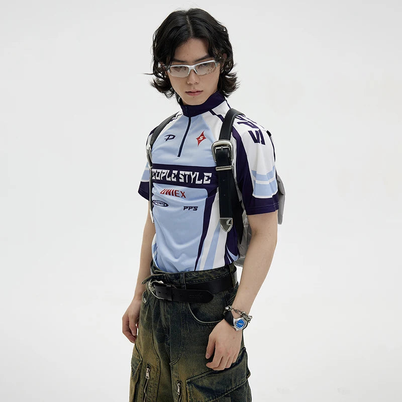 LUZHEN Original Hohe Qualität Schnell Trocknend Kurzarm T-shirts Männer 2025, Sommer Brief Farbe Kontrast Gedruckt Casual Tops JY1591 Festival Outfits | Techno Shirts | Rave Clothing