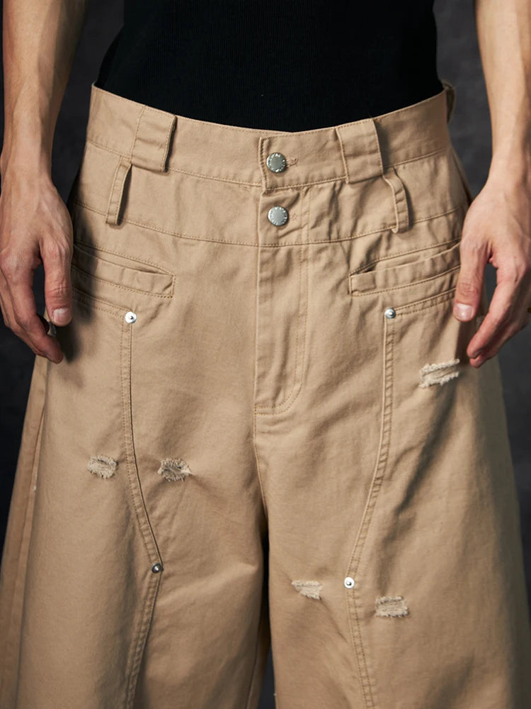 LUZHEN Streifen Patchwork Einfarbig Geerntete Hosen Männer 2025, Neue Lose Gerade Straße Casual Shorts Hosen Männliche Kleidung JY1609 Festival Outfits | Techno Shirts | Rave Clothing