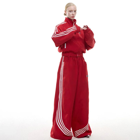 Ausgefallenes Rave Outfit | coole breite Techno Hose in rot 