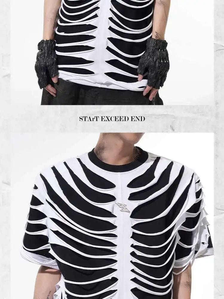 LUZHEN 2025 Sommer Neue Original Personalisierte Aushöhlen Patchwork Design Gefälschte Zwei Stück T-shirts männer High Street Tops JY1125 Festival Outfits | Techno Shirts | Rave Clothing