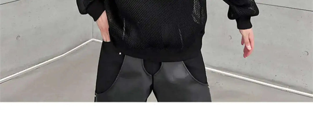 LUZHEN 2025 Frühling High Street Perspektive Original Mesh Design Pullover Herrenmode Metall Schnalle Schmücken Casual Tops LZ3027 Festival Outfits | Techno Shirts | Rave Clothing