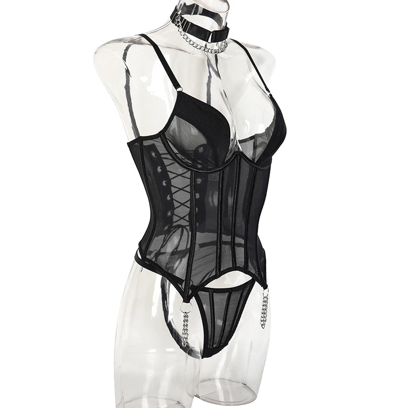 Rückenfreies Schnürkorsett-Set – Nahtlose Push-Up Unterwäsche 3-teilig Schwarz Festival Outfits | Techno Shirts | Rave Clothing