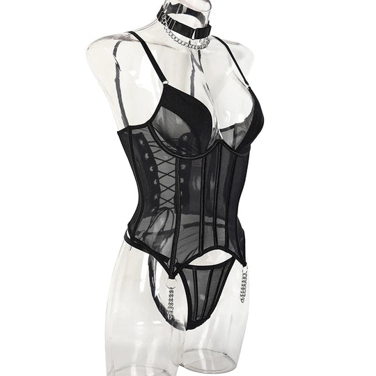 Rückenfreies Schnürkorsett-Set – Nahtlose Push-Up Unterwäsche 3-teilig Schwarz Festival Outfits | Techno Shirts | Rave Clothing