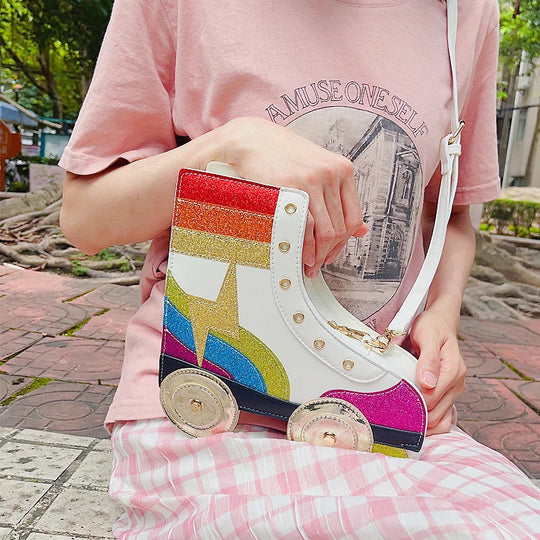 Fun Rainbow Glitter Roller Skate Women Handbag for Girls Novelty Rollerblade Crossbody and Pures Dazzing Daily Shoulder Bag Gift Festival Outfits | Techno Shirts | Rave Clothing