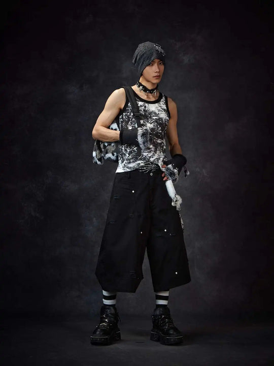 LUZHEN Streifen Patchwork Einfarbig Geerntete Hosen Männer 2025, Neue Lose Gerade Straße Casual Shorts Hosen Männliche Kleidung JY1609 Festival Outfits | Techno Shirts | Rave Clothing