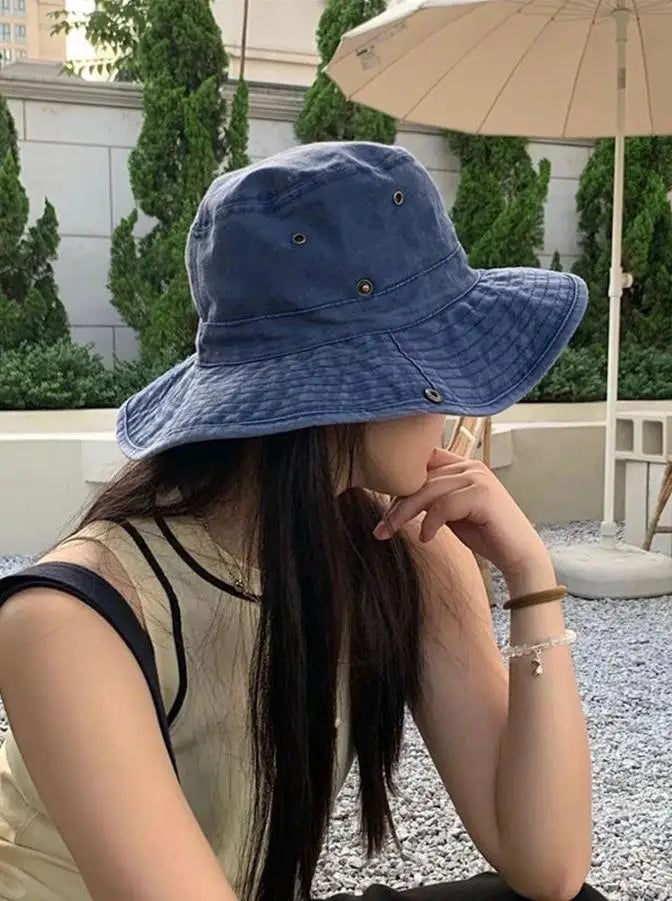 2025 Blaue Cowboy-Wander-Eimerhüte mit Schnur, Herren-Denim-Strand-Sonnenhut für Damen, Outdoor, Paar, Bob, Panama, Sommer-Fischerkappe Festival Outfits | Techno Shirts | Rave Clothing