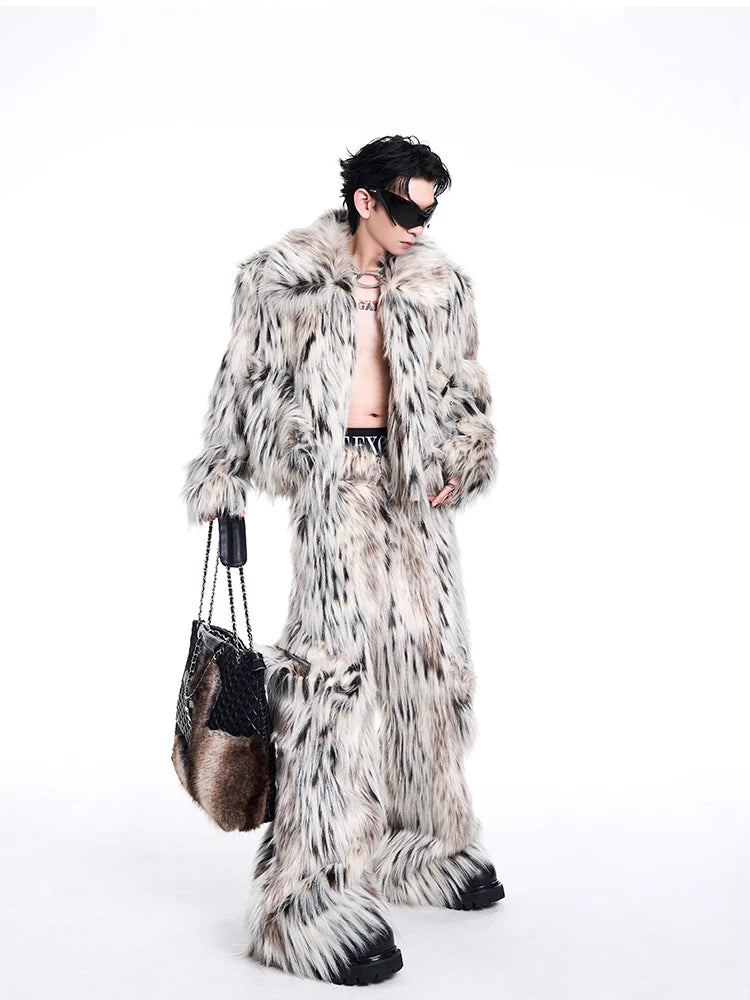 Mauroicardi Herbst Winter Lange Bunte Dicke Warme Haarige Flauschigen Faux Pelz Breite Bein Hosen Männer Taschen Runway Fashion Streetwear Festival Outfits | Techno Shirts | Rave Clothing