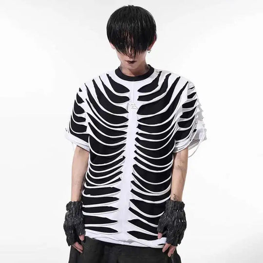 LUZHEN 2025 Sommer Neue Original Personalisierte Aushöhlen Patchwork Design Gefälschte Zwei Stück T-shirts männer High Street Tops JY1125 Festival Outfits | Techno Shirts | Rave Clothing