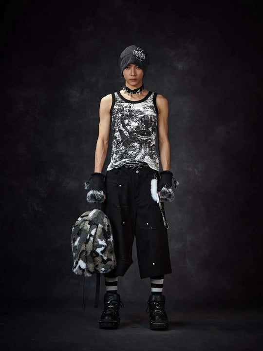 LUZHEN Streifen Patchwork Einfarbig Geerntete Hosen Männer 2025, Neue Lose Gerade Straße Casual Shorts Hosen Männliche Kleidung JY1609 Festival Outfits | Techno Shirts | Rave Clothing