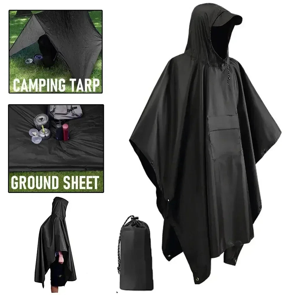 3-in-1-Militär-Regenmantel für den Außenbereich, mit Kapuze, wasserdicht, Regenponcho, Motorrad-Regenschutz, Camping, Wandern, Reisen, Regenbekleidung, Zelt Festival Outfits | Techno Shirts | Rave Clothing