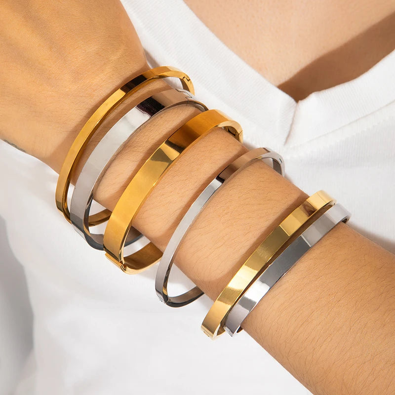 ANENJERY 316L Edelstahl Glatte Intarsien Zirkon Herz Armband für Frauen Männer Einfache Mode Temperament Schmuck Geschenke Täglich Festival Outfits | Techno Shirts | Rave Clothing