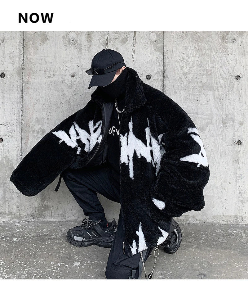 Mauroicardi Winter Übergroße Verdickte Warme Flauschige Kunstpelz Jacke Männer Raglan Langarm Zip Up Luxus Designer Kleidung 2022 Festival Outfits | Techno Shirts | Rave Clothing