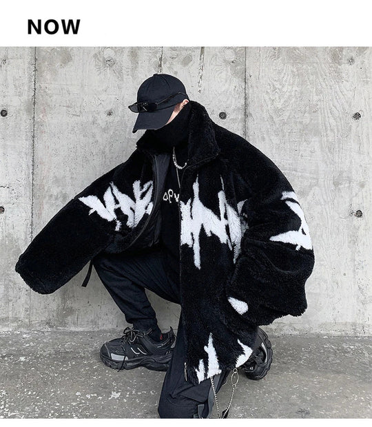 Mauroicardi Winter Übergroße Verdickte Warme Flauschige Kunstpelz Jacke Männer Raglan Langarm Zip Up Luxus Designer Kleidung 2022 Festival Outfits | Techno Shirts | Rave Clothing