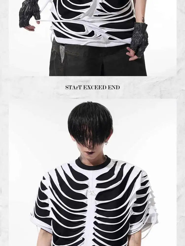 LUZHEN 2025 Sommer Neue Original Personalisierte Aushöhlen Patchwork Design Gefälschte Zwei Stück T-shirts männer High Street Tops JY1125 Festival Outfits | Techno Shirts | Rave Clothing