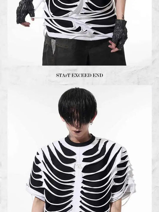 LUZHEN 2025 Sommer Neue Original Personalisierte Aushöhlen Patchwork Design Gefälschte Zwei Stück T-shirts männer High Street Tops JY1125 Festival Outfits | Techno Shirts | Rave Clothing