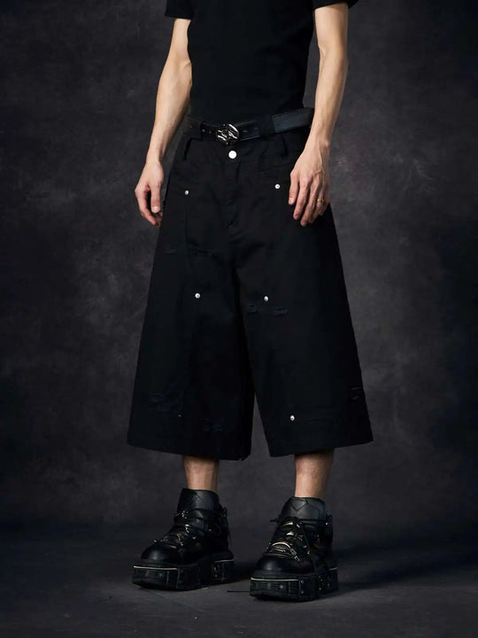 LUZHEN Streifen Patchwork Einfarbig Geerntete Hosen Männer 2025, Neue Lose Gerade Straße Casual Shorts Hosen Männliche Kleidung JY1609 Festival Outfits | Techno Shirts | Rave Clothing