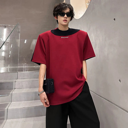 LUZHEN Original Personalisierte Farbe Kontrast Design Kurzarm T-shirts 2025, Sommer Hübsche Schulter Pad Casual Tops JY1473 Festival Outfits | Techno Shirts | Rave Clothing