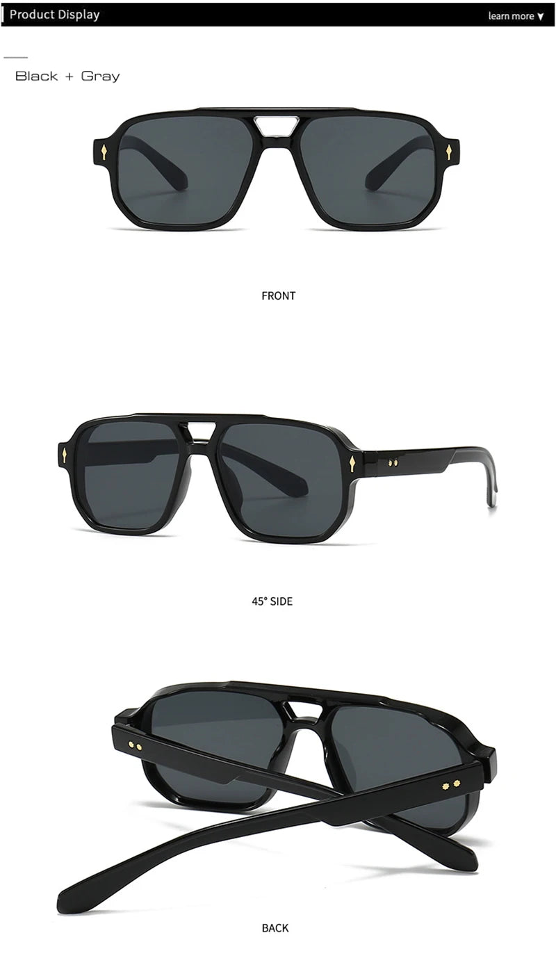 SHAUNA Retro Doppel Brücken Quadrat Sonnenbrille Frauen Gradient Shades UV400 Mode Marke Designer Nieten Männer Sonnenbrille Festival Outfits | Techno Shirts | Rave Clothing