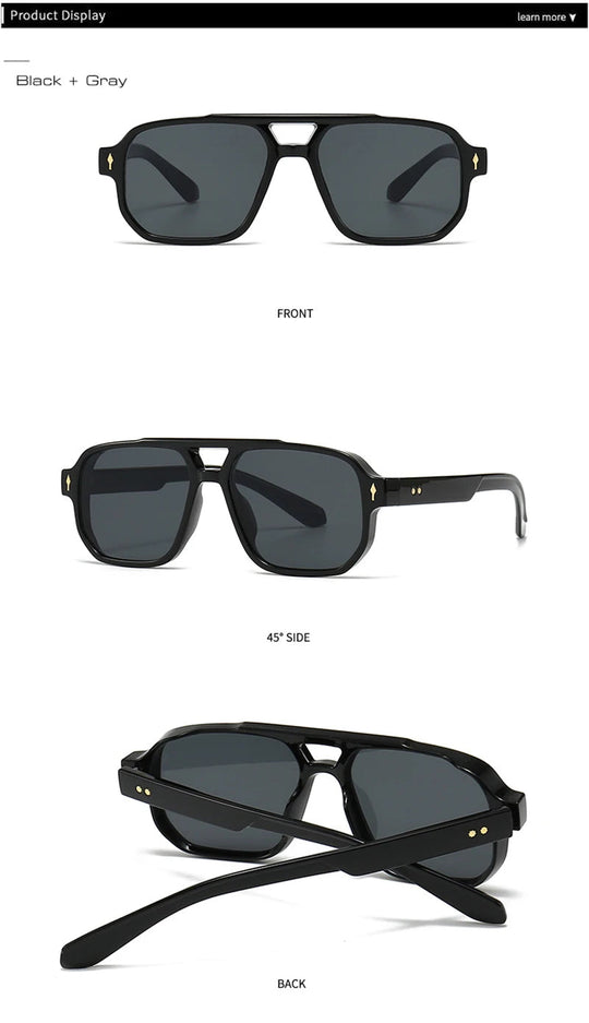 SHAUNA Retro Doppel Brücken Quadrat Sonnenbrille Frauen Gradient Shades UV400 Mode Marke Designer Nieten Männer Sonnenbrille Festival Outfits | Techno Shirts | Rave Clothing