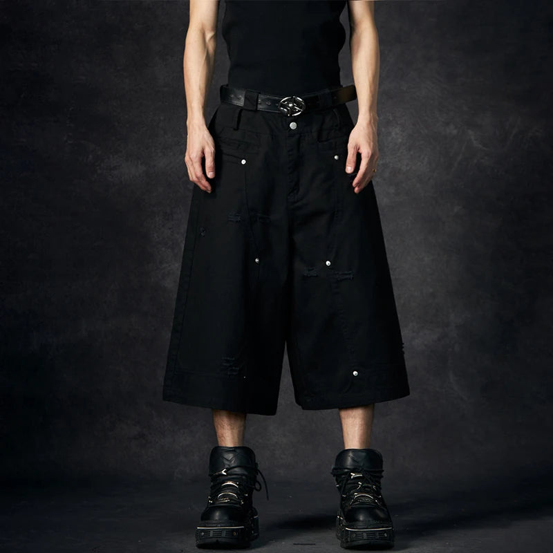 LUZHEN Streifen Patchwork Einfarbig Geerntete Hosen Männer 2025, Neue Lose Gerade Straße Casual Shorts Hosen Männliche Kleidung JY1609 Festival Outfits | Techno Shirts | Rave Clothing