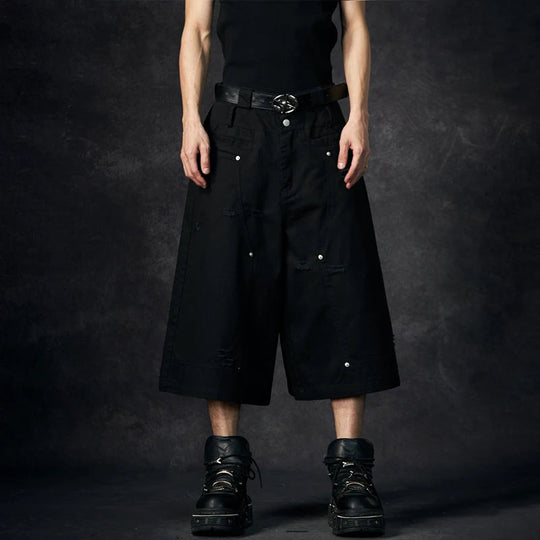 LUZHEN Streifen Patchwork Einfarbig Geerntete Hosen Männer 2025, Neue Lose Gerade Straße Casual Shorts Hosen Männliche Kleidung JY1609 Festival Outfits | Techno Shirts | Rave Clothing