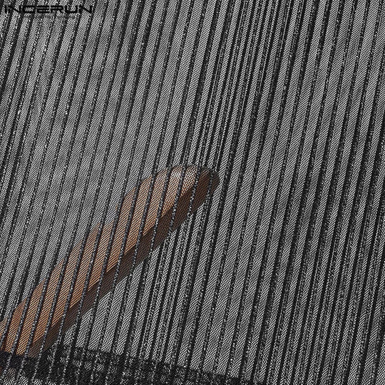 INCERUN Tops 2025 American Style Fashion Men Sparkling Fabric Stripe Perspective Mesh Vests Casual Clubwear Male Thin Tank Tops Festival Outfits | Techno Shirts | Rave Clothing