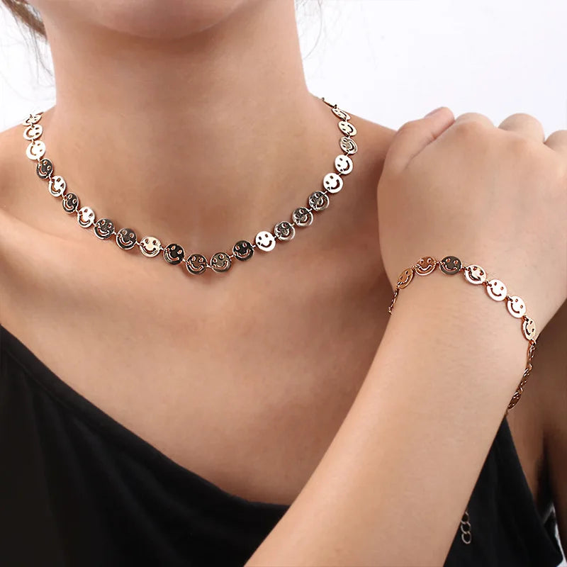 1PC Mehrere Lächeln Gesicht Armbänder Für Frauen Punk Einfache Einstellbare Runde Lächeln Armband Kette Schmuck Geschenke B51 Festival Outfits | Techno Shirts | Rave Clothing