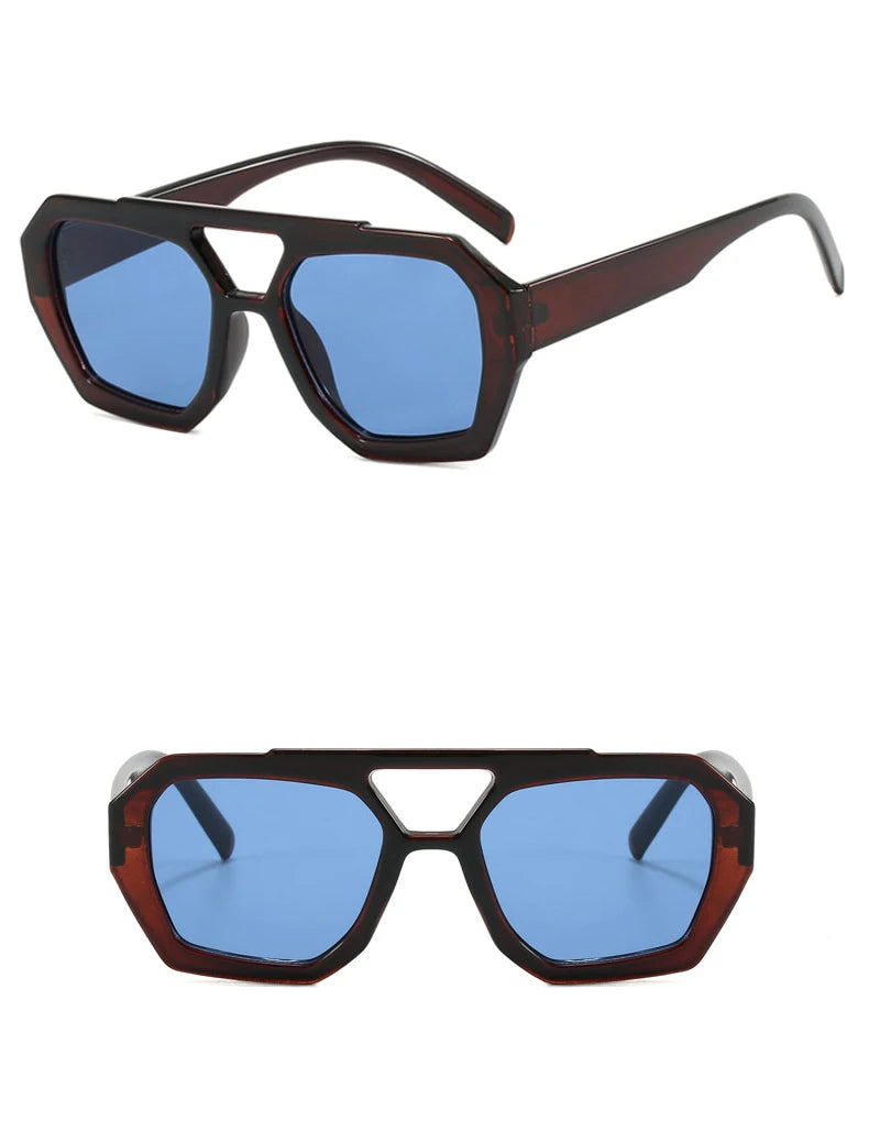 Vintage Quadratische Sonnenbrille für Frauen Männer Dicker Rahmen Doppelte Brücken Brillen Weibliche Mode Chic Polygon Sonnenbrille Leopard Blau Festival Outfits | Techno Shirts | Rave Clothing