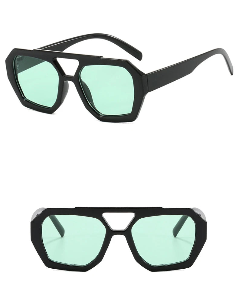 Vintage Quadratische Sonnenbrille für Frauen Männer Dicker Rahmen Doppelte Brücken Brillen Weibliche Mode Chic Polygon Sonnenbrille Leopard Blau Festival Outfits | Techno Shirts | Rave Clothing