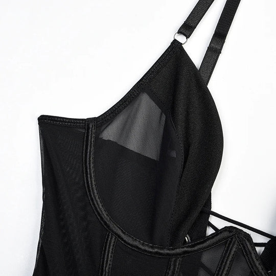 Rückenfreies Schnürkorsett-Set – Nahtlose Push-Up Unterwäsche 3-teilig Schwarz Festival Outfits | Techno Shirts | Rave Clothing