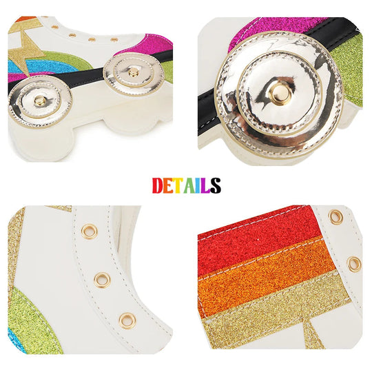 Fun Rainbow Glitter Roller Skate Women Handbag for Girls Novelty Rollerblade Crossbody and Pures Dazzing Daily Shoulder Bag Gift Festival Outfits | Techno Shirts | Rave Clothing