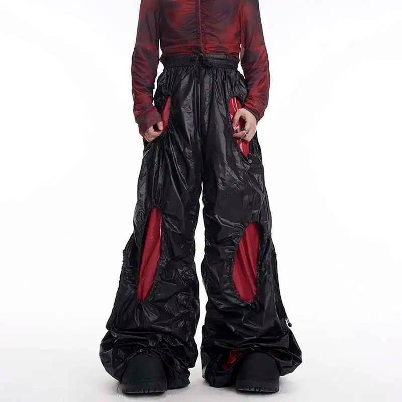 LUZHEN Personalisierte Farbkontrast Hohl Patchwork Design Weites Bein Freizeithose Herren Stilvolle High Street Baggy Hose LZ9561 Festival Outfits | Techno Shirts | Rave Clothing