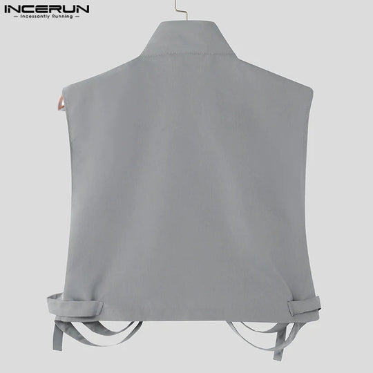 INCERUN 2024 Mens Tops Stylish Hot Sale Deconstruction Design Vests Sexy Male Personality Hollow Solid Cropped Zipper Waistcoats Festival Outfits | Techno Shirts | Rave Clothing