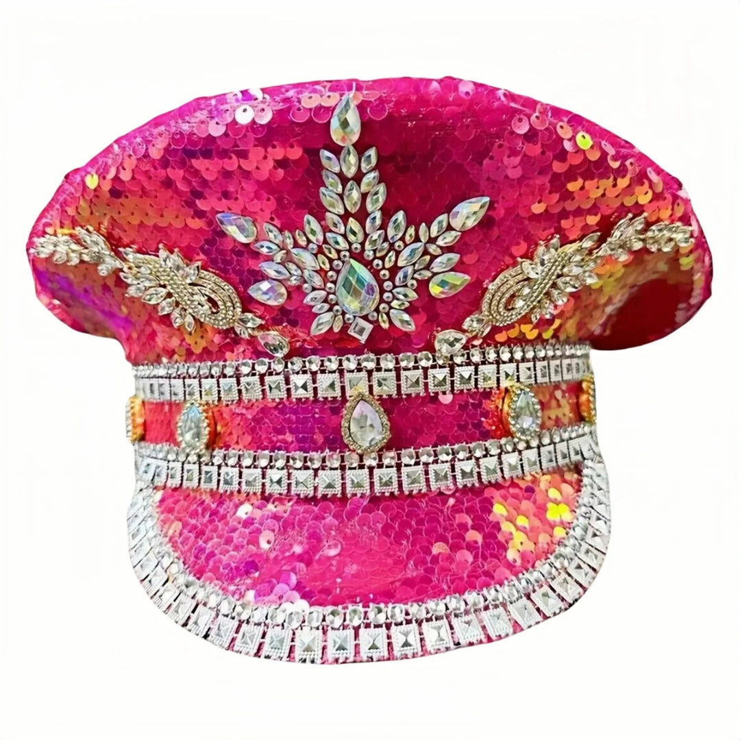 Luxury Festival Captain Hat Rhinestone Military Cap Sergeant Hat Mucis Festival Steampunk Caps for Unisex Adult Masquerade Festival Outfits | Techno Shirts | Rave Clothing