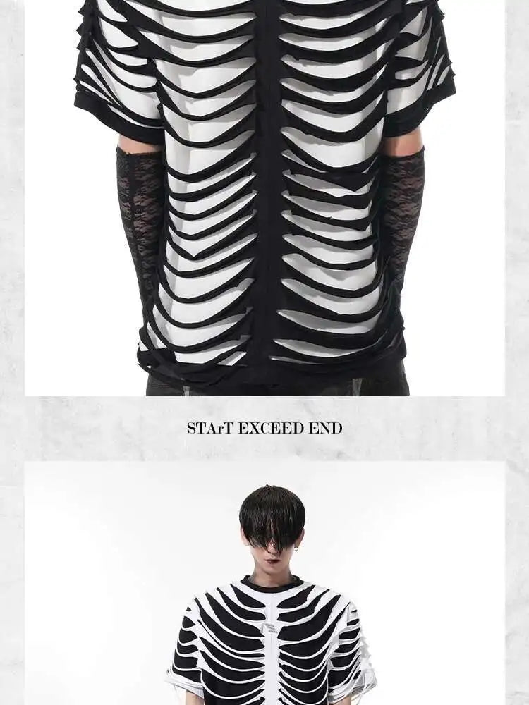 LUZHEN 2025 Sommer Neue Original Personalisierte Aushöhlen Patchwork Design Gefälschte Zwei Stück T-shirts männer High Street Tops JY1125 Festival Outfits | Techno Shirts | Rave Clothing