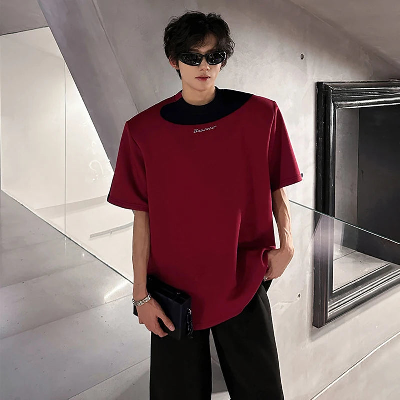 LUZHEN Original Personalisierte Farbe Kontrast Design Kurzarm T-shirts 2025, Sommer Hübsche Schulter Pad Casual Tops JY1473 Festival Outfits | Techno Shirts | Rave Clothing