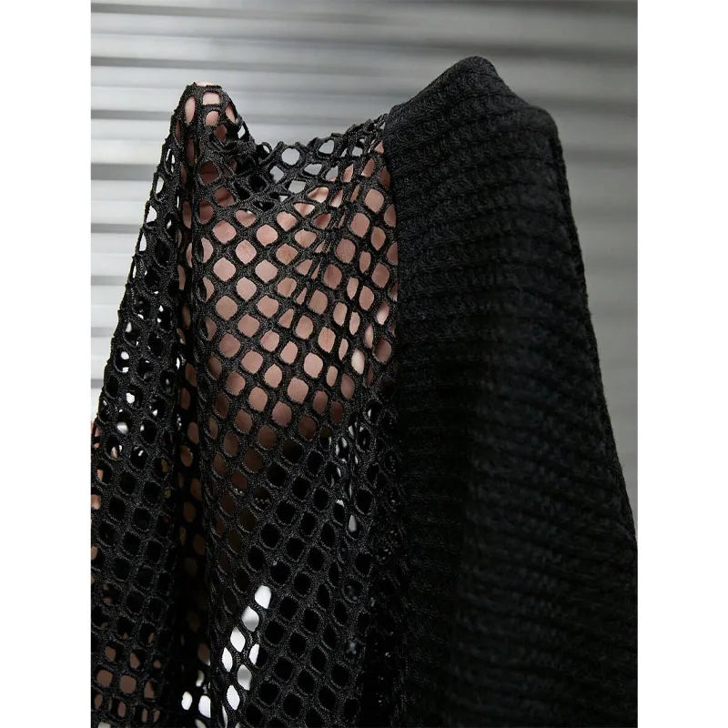 Men's Leather Stitching Net Shirt Motorcycle Leather Vest Top Sexy See-through Hooded Vest Muscular Men Fitness Vest Tank Top Me Festival Outfits | Techno Shirts | Rave Clothing