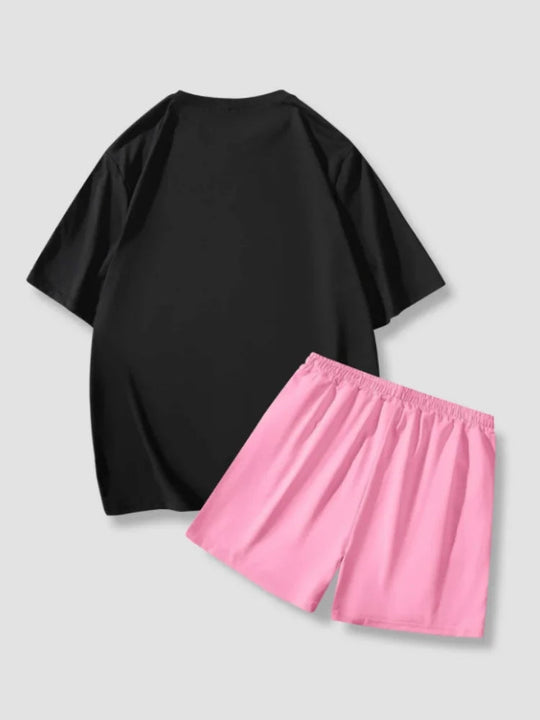 Herren Sommer Cartoon Bär 2-teilige Anzüge Casual T-Shirt und Kordelzug Taille Shorts Set 2025 Urlaub Strand Übergroße Outfits Festival Outfits | Techno Shirts | Rave Clothing