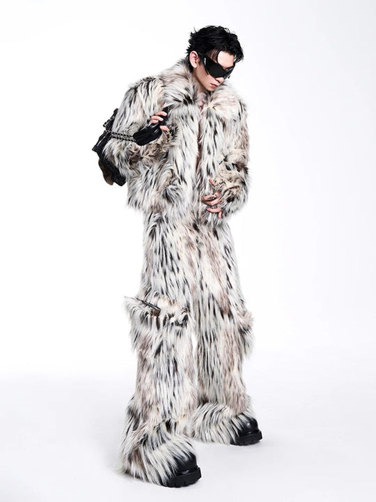 Mauroicardi Herbst Winter Lange Bunte Dicke Warme Haarige Flauschigen Faux Pelz Breite Bein Hosen Männer Taschen Runway Fashion Streetwear Festival Outfits | Techno Shirts | Rave Clothing