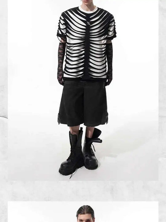 LUZHEN 2025 Sommer Neue Original Personalisierte Aushöhlen Patchwork Design Gefälschte Zwei Stück T-shirts männer High Street Tops JY1125 Festival Outfits | Techno Shirts | Rave Clothing