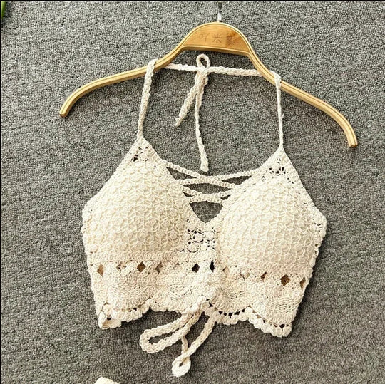 2025Crop Tops Retro Wild Hohl Perspektive Quaste Sexy Spaghetti Strap Tank Top Frauen Gebaut In Bh Neue Zurück Spitze Neckholder Festival Outfits | Techno Shirts | Rave Clothing