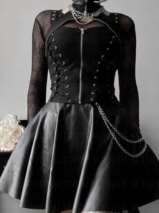 Y2k dunkle Punk Gothic Korsett Weste Frauen hohe Taille Bandage Ernte Tanktops Streetwear Emo Alt Harajuku Halfter Rave Outfits Festival Outfits | Techno Shirts | Rave Clothing