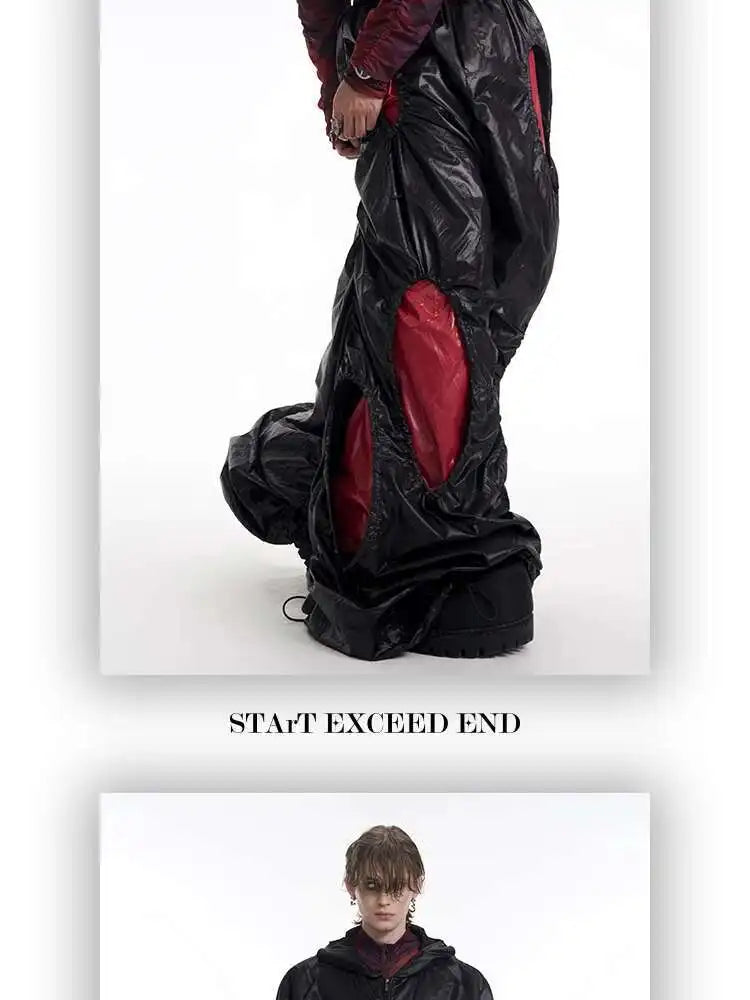 LUZHEN Personalisierte Farbkontrast Hohl Patchwork Design Weites Bein Freizeithose Herren Stilvolle High Street Baggy Hose LZ9561 Festival Outfits | Techno Shirts | Rave Clothing