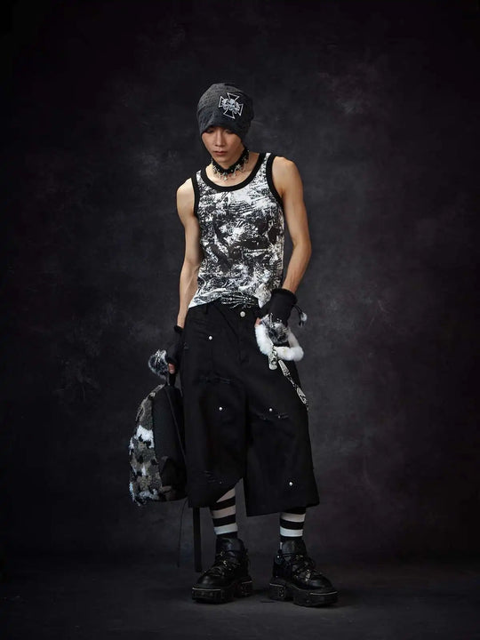 LUZHEN Streifen Patchwork Einfarbig Geerntete Hosen Männer 2025, Neue Lose Gerade Straße Casual Shorts Hosen Männliche Kleidung JY1609 Festival Outfits | Techno Shirts | Rave Clothing