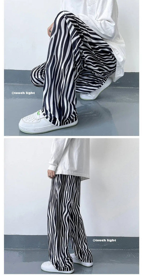 LUZHEN 2025 Sommer Farbe Kontrast Streifen Gedruckt Eis Seide Casual Hosen männer Hohe Qualität Gerade Elastische Taille Hose JY1307 Festival Outfits | Techno Shirts | Rave Clothing