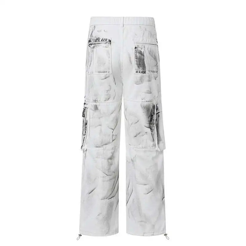 LUZHEN Original Street Color Kontrast Tie-gefärbt Design Gerade Jeans männer Stilvolle 2025, Neue Kordelzug Taille Denim Hosen LZ9976 Festival Outfits | Techno Shirts | Rave Clothing