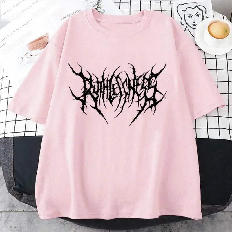 Frauen T Shirt Sommer Punk Stil Y2K Druck Vintage Oansatz T-shirt Kühlen Kurzarm Straße T-Shirt Weiche Atmungsaktive T Kleidung Festival Outfits | Techno Shirts | Rave Clothing