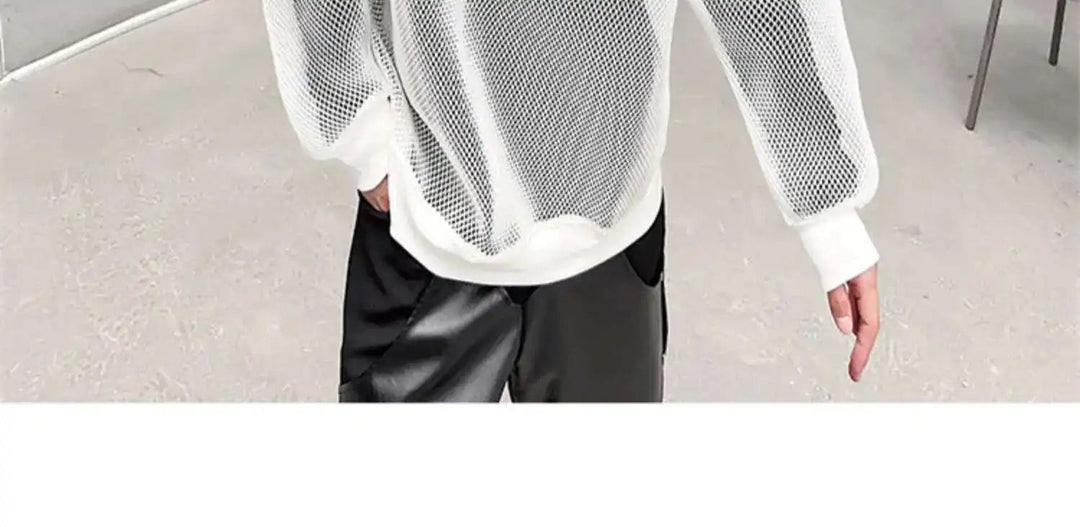 LUZHEN 2025 Frühling High Street Perspektive Original Mesh Design Pullover Herrenmode Metall Schnalle Schmücken Casual Tops LZ3027 Festival Outfits | Techno Shirts | Rave Clothing